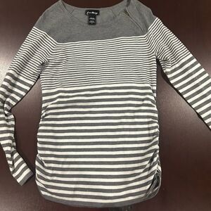 Love Always Women’s Striped Size Medium Sweater Ruched Sides Zipper Shoulder